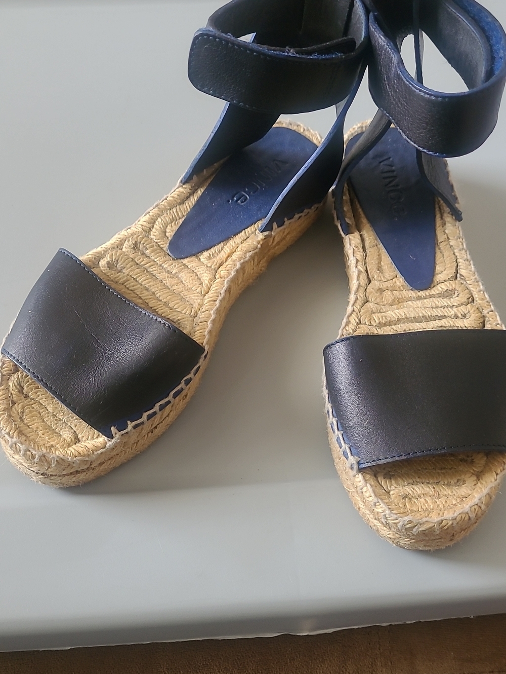 VINCE. Wedge Espadrille Sandals in Navy Blue - Women's Size 5
